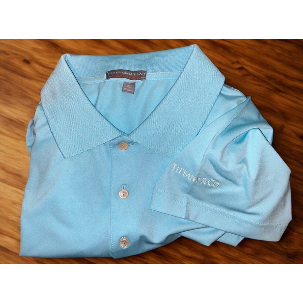 Peter Millar Tiffany & Co Summer Comfort Polo Shirt XL Blue Golf Logo Rare - Picture 12 of 13